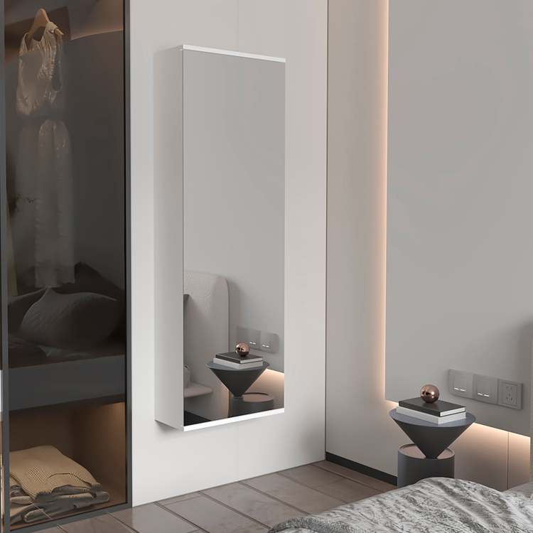 Montauk 5 Shelf Wall Mounted Shoe Cabinet With Mirror Door White