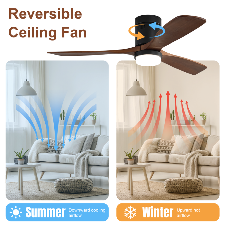 52 Inch Indoor S 3 Solid Wood Fan Blade Noiseless Reversible Motor Remote Control With Light