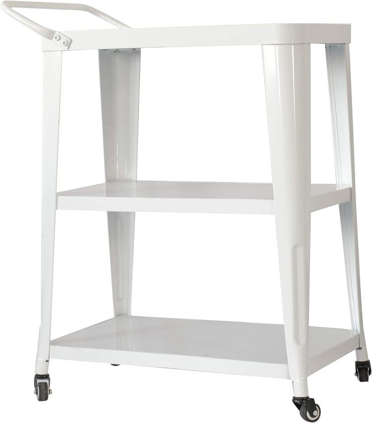 3 Tiered Metal Frame, Industrial Dining Cart With Swivel Wheels, White