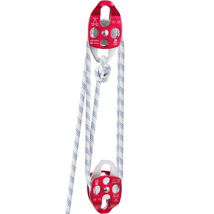 Twin Sheave Block And Tackle 1 2" X 100Ft Twin Sheave Block With Braid Rope 30 35Kn 6600 7705Lbs Double Pulley Rigging