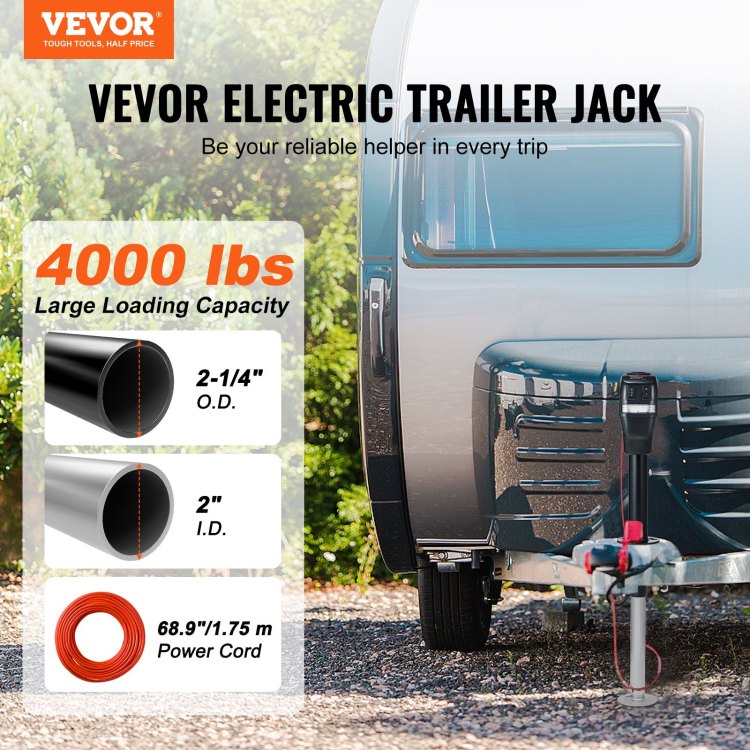 Electric Trailer Jack, Power Tongue Jack Weight Capacity 4000 Lbs, 9.84" 33.85" Electric Tongue Jack With Waterproof Cover For Lifting Rv Trailer, Horse Trailer, Utility Trailer, Yacht Trailer