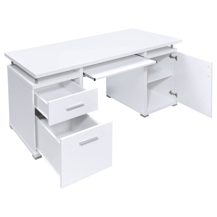 Rochelle White Computer Desk With 2 Drawers And Cabinet