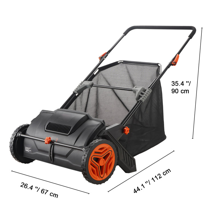 Push Lawn Sweeper, 21 Inch Leaf & Grass Collector, Strong Rubber Wheels & Heavy Duty Thickened Steel Durable To Use With Large Capacity 3.5 Cu. Ft. Mesh Collection Hopper Bag, 2 Spinning Brushes