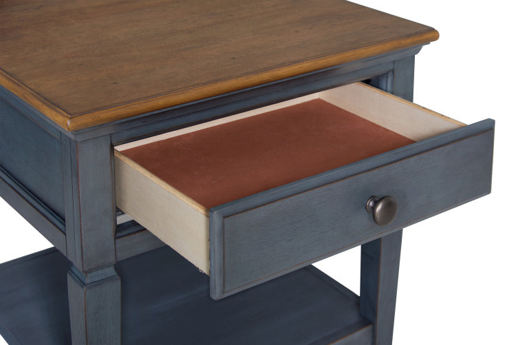 Americana 24 Inch End Table, Corduroy Blue Finish, Minimal Assembly Required