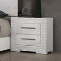 White High Gloss 1Pc Nightstand Metal Side Glide 2 Drawers Bedside Table Chrome Hardware Bedroom Furniture