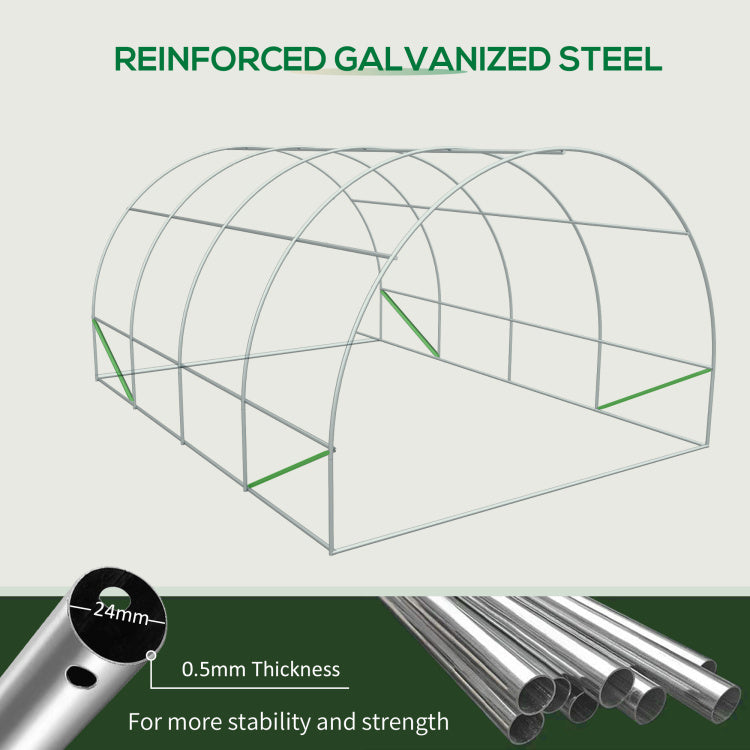 Outsunny 20' X 10' X 7' Walk In Tunnel Greenhouse, Garden Warm House, Large Hot House Kit With 8 Roll Up Windows & Roll Up Door, Steel Frame, Green
