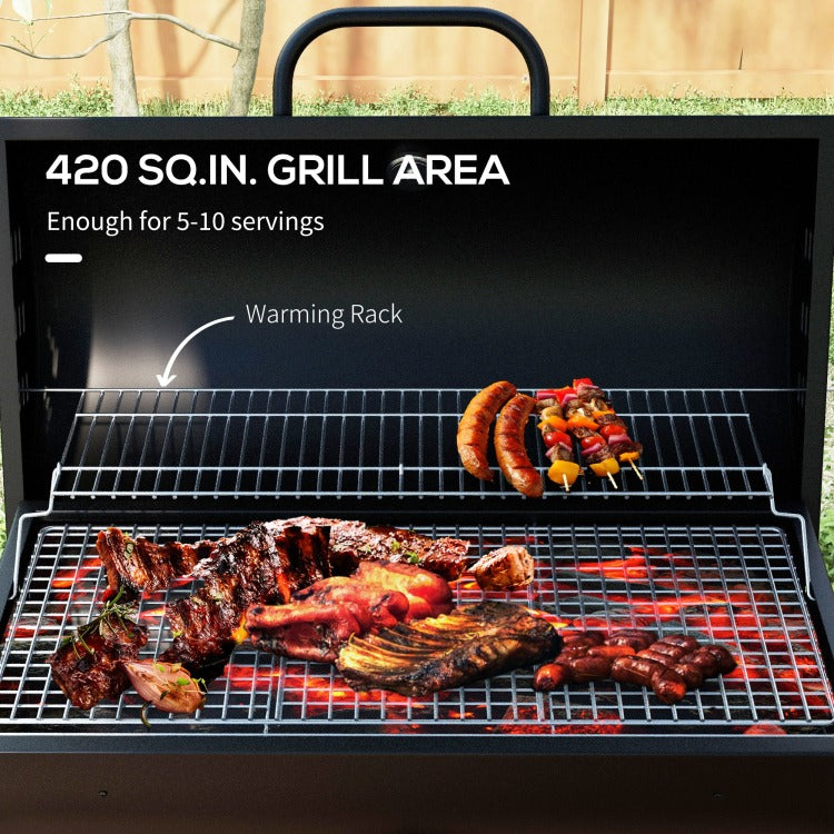 Outsunny Barrel Charcoal Bbq Grill With 420 Sq.In. Cooking Area, Outdoor Barbecue With Wheels, Ash Catcher And Built In Thermometer For Patio Picnic, Backyard Party, Black