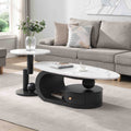Modern Nesting Coffee Table Set Of 2 End Table For Living Room, Oval And Round Table Set