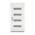 36 X 80 Fiberglass Entry Door, 4 Lite Frosted Glass Contemporary Style For Home'S Front Entrance, Right Hand Inswing, Packaging 4 9 16 Vinyl Frame, White Finish Knock Down Entry Door