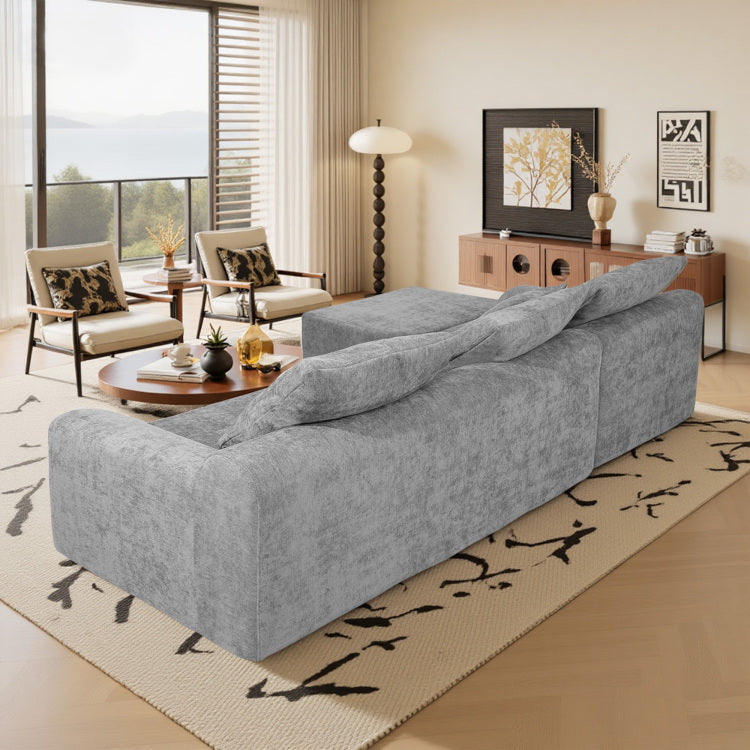 111.2" Modern L Shaped Sectional Sofa Modular Couch With Adjustable Configurations, Soft Melange Chenille Fabric In Grey, Stylish & Comfortable For Living Room, Bedroom, And Lounge Areas