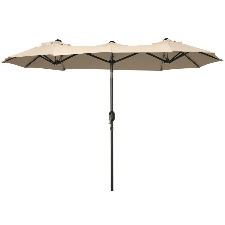 Outsunny Double Sided Patio Umbrella 9.5' Large Outdoor Market Umbrella With Push Button Tilt And Crank, 3 Air Vents And 12 Ribs, For Garden, Deck, Pool, Brown