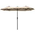 Outsunny Double Sided Patio Umbrella 9.5' Large Outdoor Market Umbrella With Push Button Tilt And Crank, 3 Air Vents And 12 Ribs, For Garden, Deck, Pool, Brown