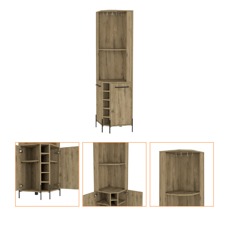 Reese Corner Bar Cabinet, Two Shelves, Double Door Cabinet, Five Built In Wine Rack, Four Interior Shelves