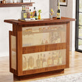 47.24 Inches Farmhouse Caramel Brown Rattan Home Bar Unit, 4 Tier Liquor Cabinet With Stemware Racks For Living Room