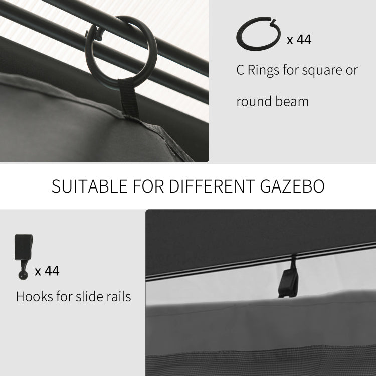 Outsunny 10' X 12' Universal Gazebo Sidewall Set With Panels, Hooks And C Rings Included For Pergolas And Cabanas, Gray