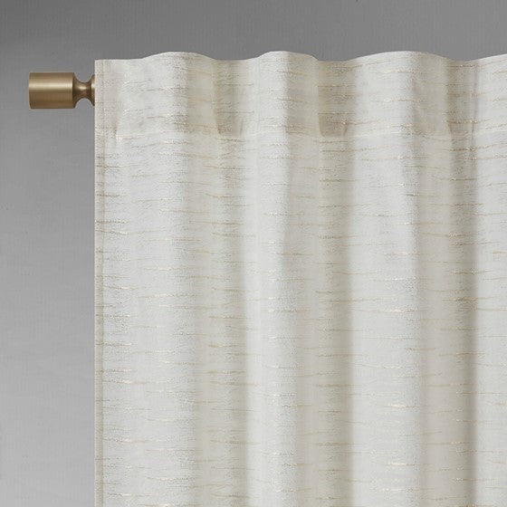 Room Darkening Metallic Printed Poly Velvet Rod Pocket Back Tab Window Panel Pair White Gold 37X95"