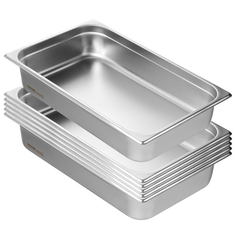 6 Pack Hotel Pans, Full Size Anti Jam Steam Pan, 0.8Mm Thick Stainless Steel Restaurant Steam Table Pan, 4 Inch Deep Commercial Table Pan, Catering Storage Food Pan, For Industrial & Scientific