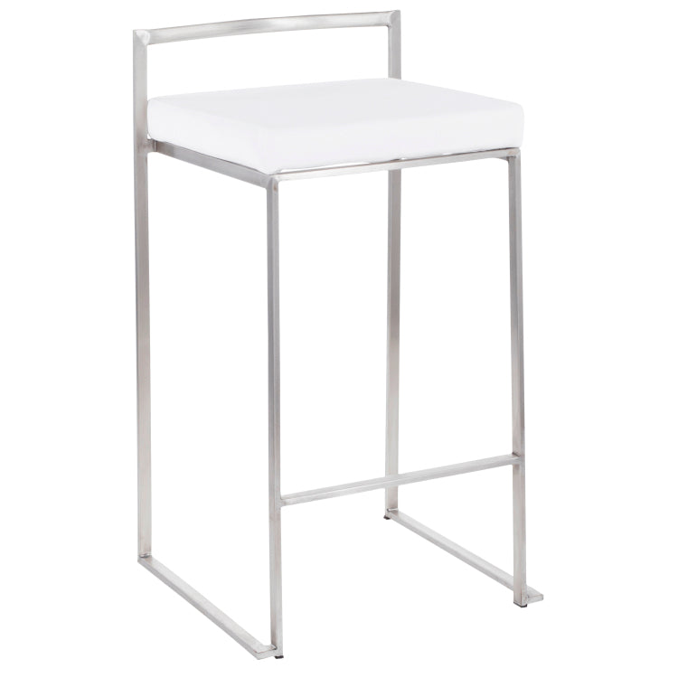 Contemporary Stackable Counter Stool In Stainless Steel With White Velvet Cushion Set Of 2