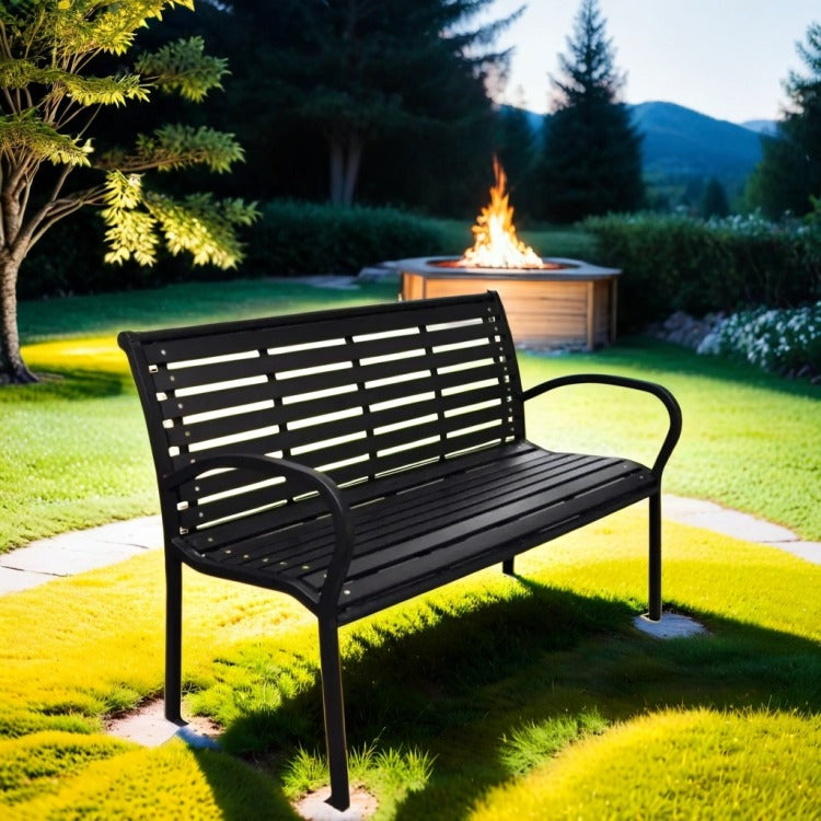 45.7In. Patio Bench Black Steel And Wpc