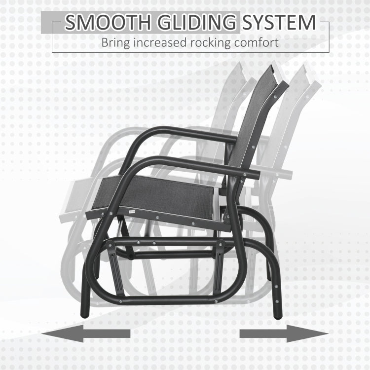 Outsunny Porch Glider, Metal Frame Swing Glider Chair With Mesh Fabric, Curved Armrests And Steel Frame For Garden, Poolside, Backyard, Balcony, Black