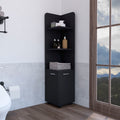Corner Cabinet 62H" Tall With 3 Tier Shelf And 2 Door, Black