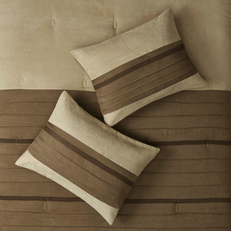 7 Pc Pieced Faux Suede Comforter Set Natural Full
