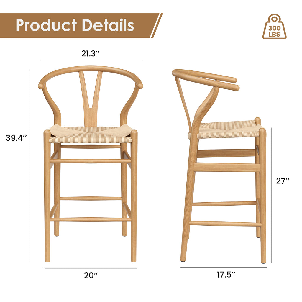 Wishbone Barstool,Weave Counter Height Bar Stools, Fully Assembled Rattan Bar Chairs For Kitchen Island,1Pc,Natural