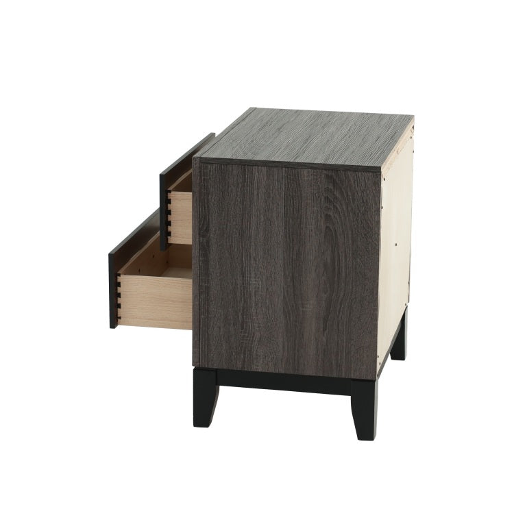Bedroom Furniture Rustic Grey Oak Simple 1Pc Nightstand 2 Drawers Bed Side Table Solidwood