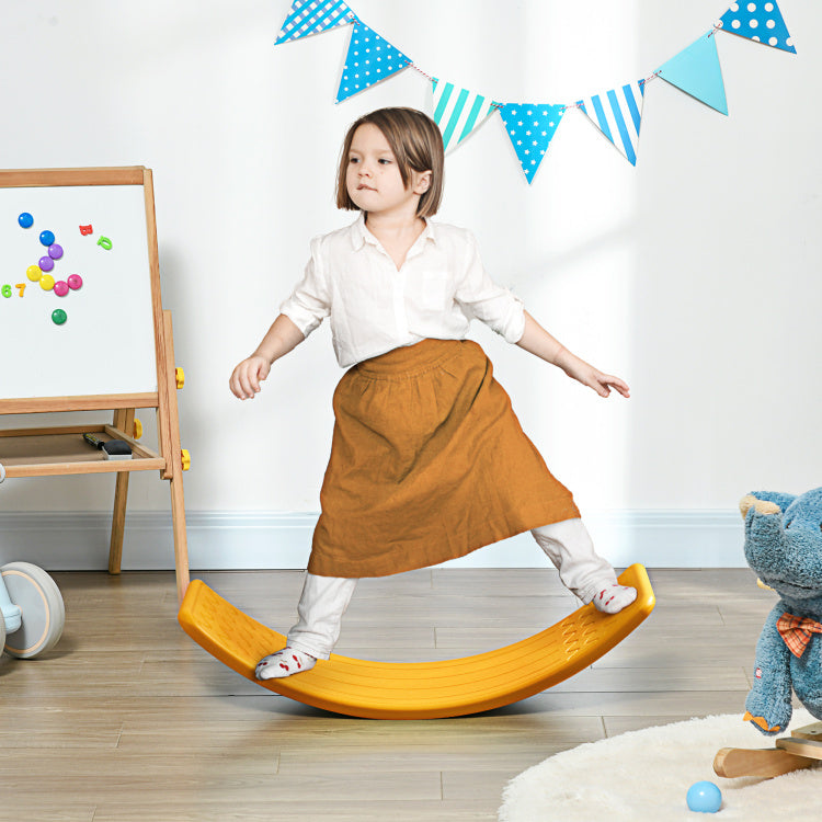 Qaba Kids 32" Balance Board, Wobble Board For Kids Toddlers, Curvy Rocker Board, Preschool Learning Montessori Waldorf Toy For Ages 3 6 Years Old, Orange