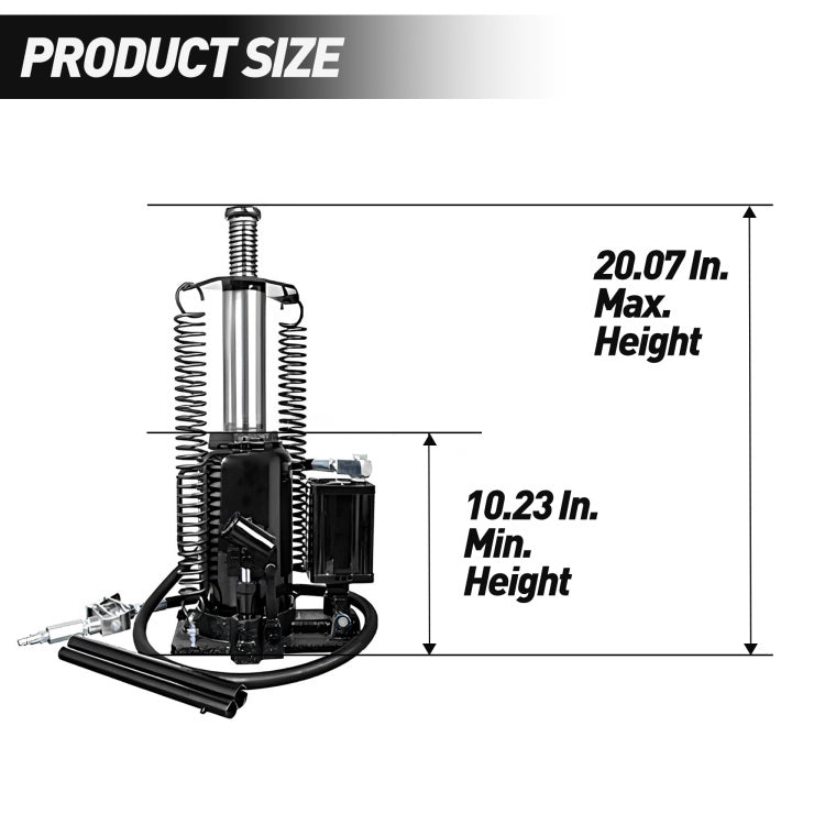Air Hydraulic Bottle Jack, 20 Ton 40000 Lbs Bottle Jack, 10.23 20.07 Inch Lifting Range, Manual Handle And Air Pump, For Car, Pickup, Truck, Rv, Auto Repair, Industrial Engineering