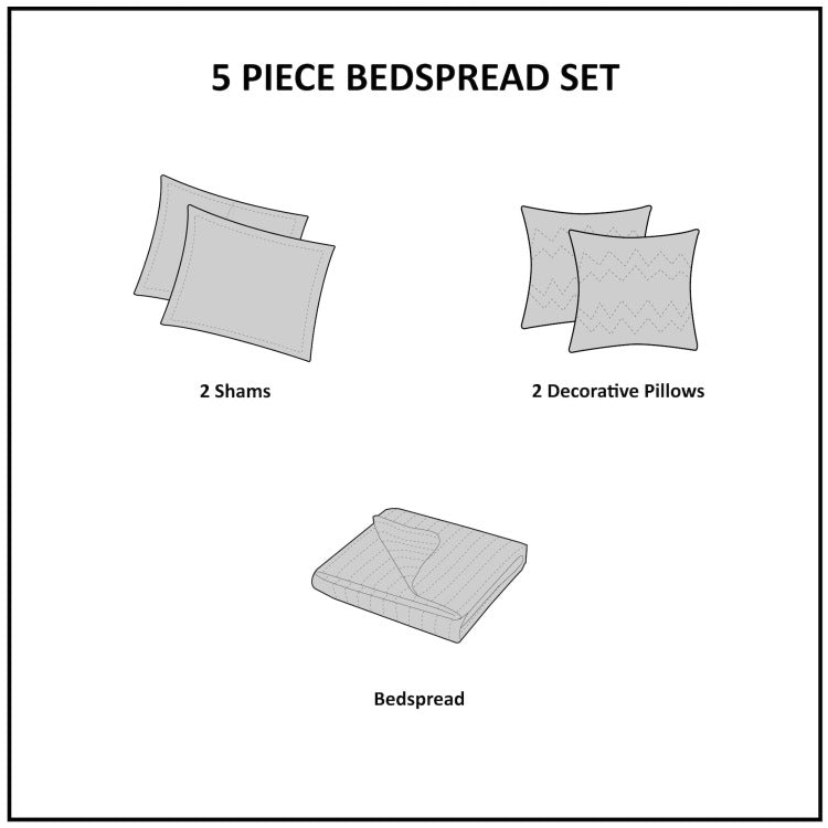 5 Piece Reversible Jacquard Bedspread Set Brown Gold Queen