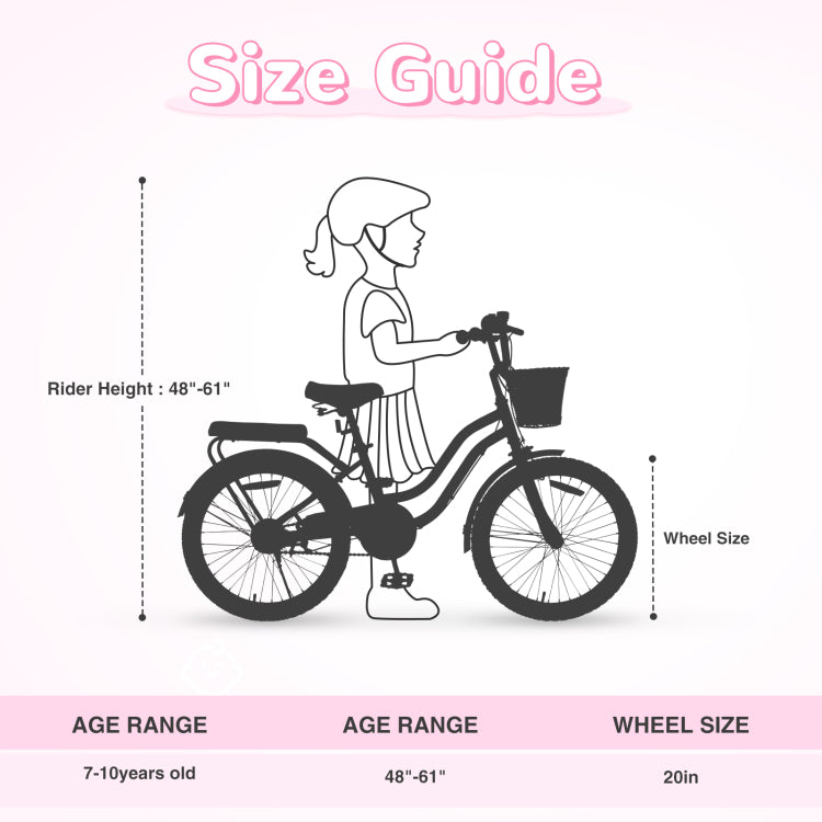 Multiple Colors,Girls Bike With Basket For 7 10 Years Old Kids,20 Inch Wheel ,No Training Wheels Included