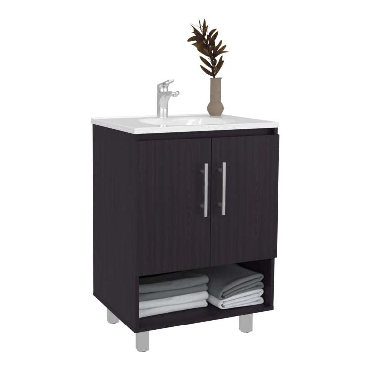 Wenge 1 Shelf Freestanding Bathroom Vanity Cabinet With Double Doors