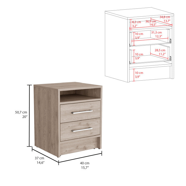 Eter Nightstand , End Table, Side Table Superior Top, Two Drawers Light Gray