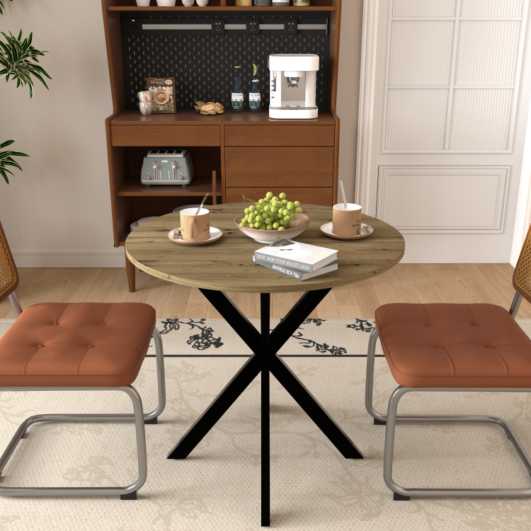 31.5 Inch Round Dining Table, Small Circle Kitchen Table With Metal Black Legs For 2 4 People,Modern Dining Room Table, Brown Only Table