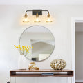 23" Modern 3 Light Vanity Wall Sconce Black And Gold Bathroom Light Fixture With Clear Glass Shades, Industrial Wall Mounted Lamp For Mirror, Vanity, And Living Spaces Bulb Not Included