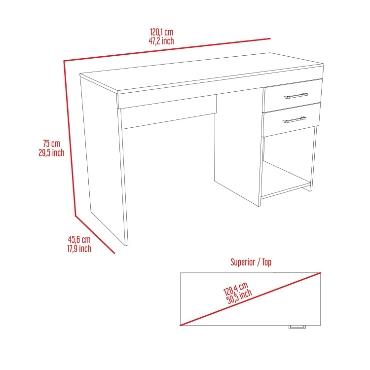 Austin Writing Computer Desk, Two Drawers, One Cabinet