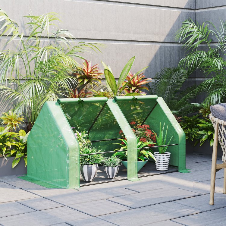 Outsunny 6' X 3' X 3' Portable Mini Greenhouse Outdoor Garden With Large Zipper Doors And Water Uv Pe Cover, Green