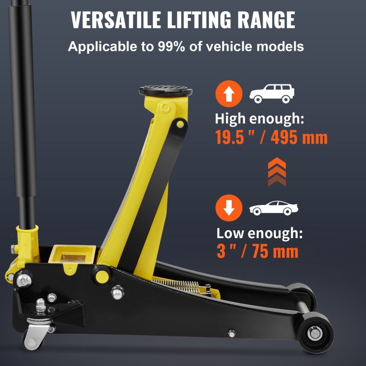 Floor Jack, 3 Ton Low Profile Floor Jack, Heavy Duty Steel Racing Floor Jack With Dual Pistons Quick Lift Pump, Floor Jack Lifting Range 3.35" 19.69"