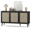 Sideboard Buffet Cabinet With 3 Rattan Doors,Modern Kitchen Storage Console Cabinet For Entryway Living Room Large,Black
