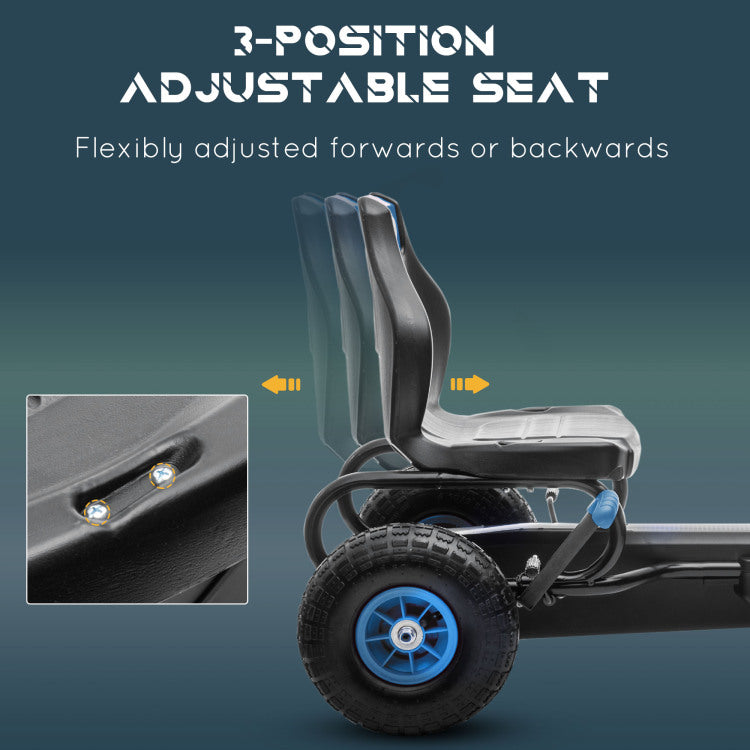Aosom Kids Pedal Go Kart Ride On Toy With Ergonomic Comfort, Pedal Car With Tough, Wear Resistant Tread, Go Cart Kids Car For Boys & Girls With Suspension System, Safety Hand Brake, Ages 5 12, Blue
