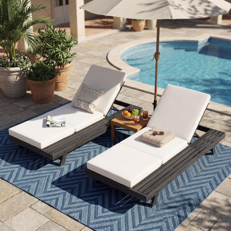 Lounge Chaise Set, Space Available On One Side, Acacia Solid Wood In Black With Lounge Cushion Cream & Triple Fold Matching Dark Grey Version Available