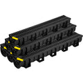 Trench Drain System, Channel Drain With Plastic Grate, 5.9X5.1 Inch Hdpe Drainage Trench, Black Plastic Garage Floor Drain, 6X39 Trench Drain Grate, With 6 End Caps, For Garden, Driveway 6 Pack
