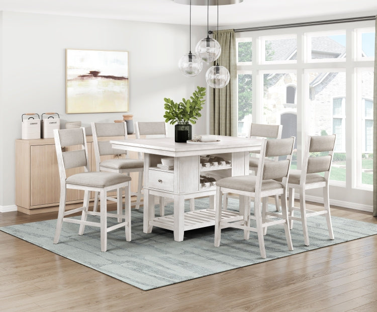 Modern Farmhouse Counter Height Chairs Set Of 2 Antique White Finish Upholstered Seat Back Dining Furniture
