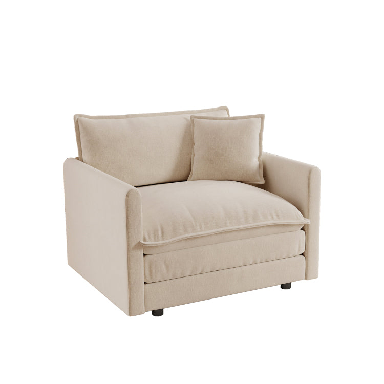 Comfy Deep Single Seat Sofa Upholstered Reading Armchair Living Room Chair Light Coffee Chenille Fabric , 1 Toss Pillow