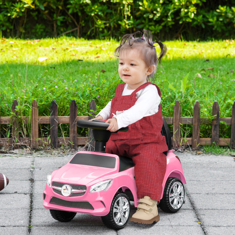 Aosom Kids Ride On Push Car, Foot To Floor Walking Sliding Toy Car For Toddler With Working Horn, Music, Headlights And Storage, Pink