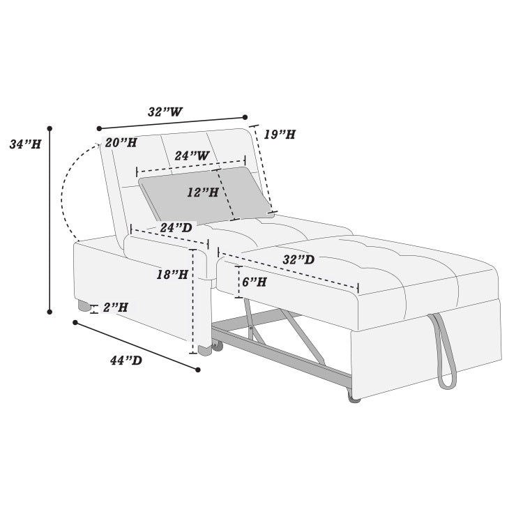 Convertible Sleeper Sofa Chair In Sherpa White