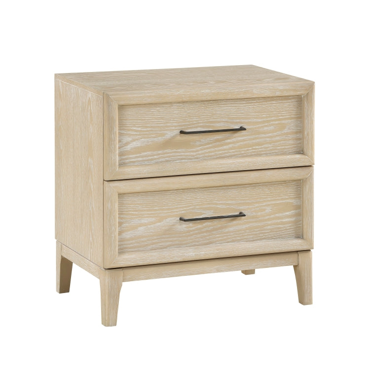 Contemporary Design Nightstand Of 2 Drawers Light Brown Finish Ball Bearing Glides Wooden Bedroom Furniture 1Pc Bedside Table