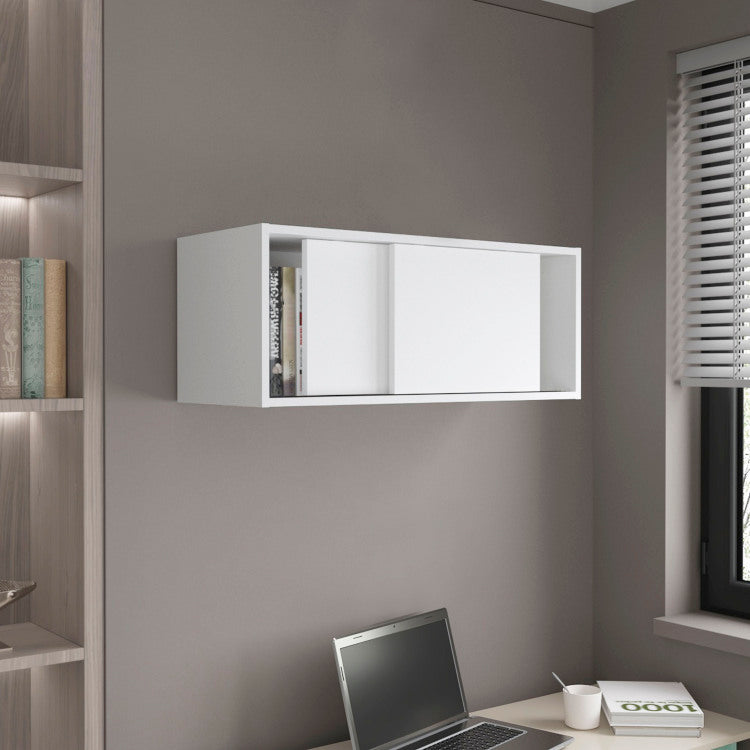 Wall Cabinet 13" H, 2 Sliding Doors, 1 Shelf, White