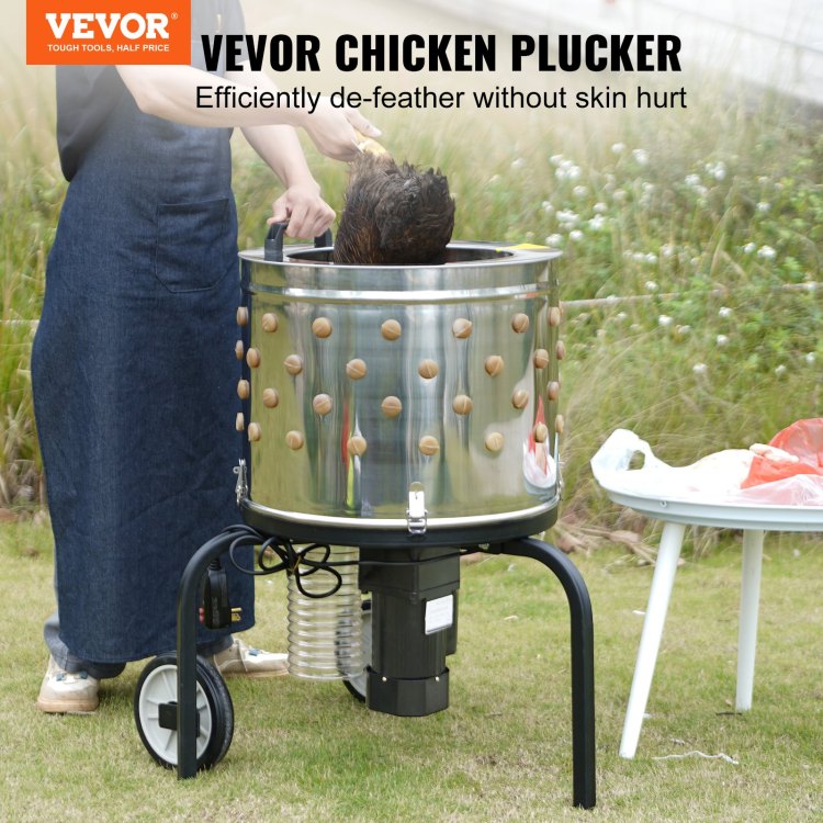 Chicken Plucker Machine, Feather Plucker With 20 Inch Stainless Steel Drum, Defeathering Equipment With 108 Soft Fingers, Simple Debris Collection, 500W High Power Poultry Plucking